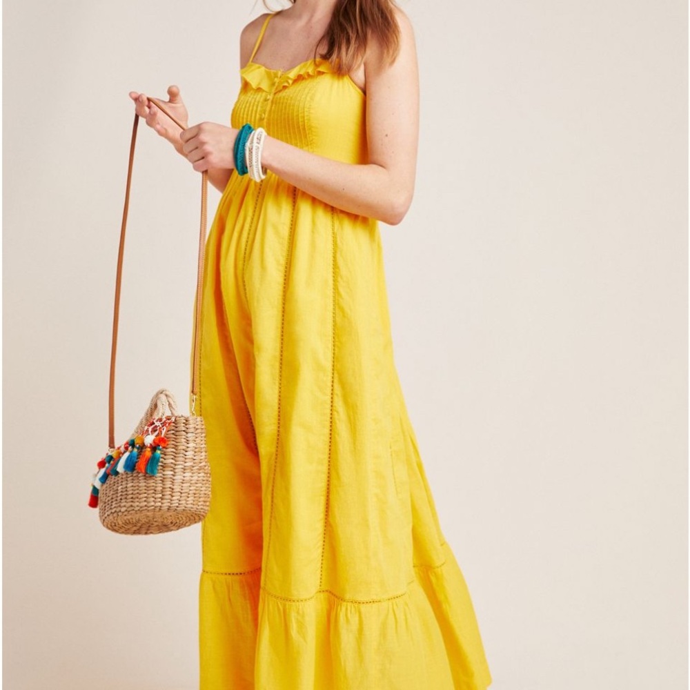 Anthropologie Maeve Sunny Yellow Tiered Maxi Sundress
